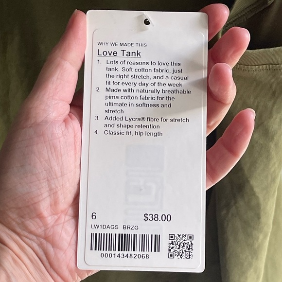 NEW Lululemon Love Tank II Dark Olive 2018 Style: W1AWYS $38 Pima Cotton 6 - Picture 4 of 8
